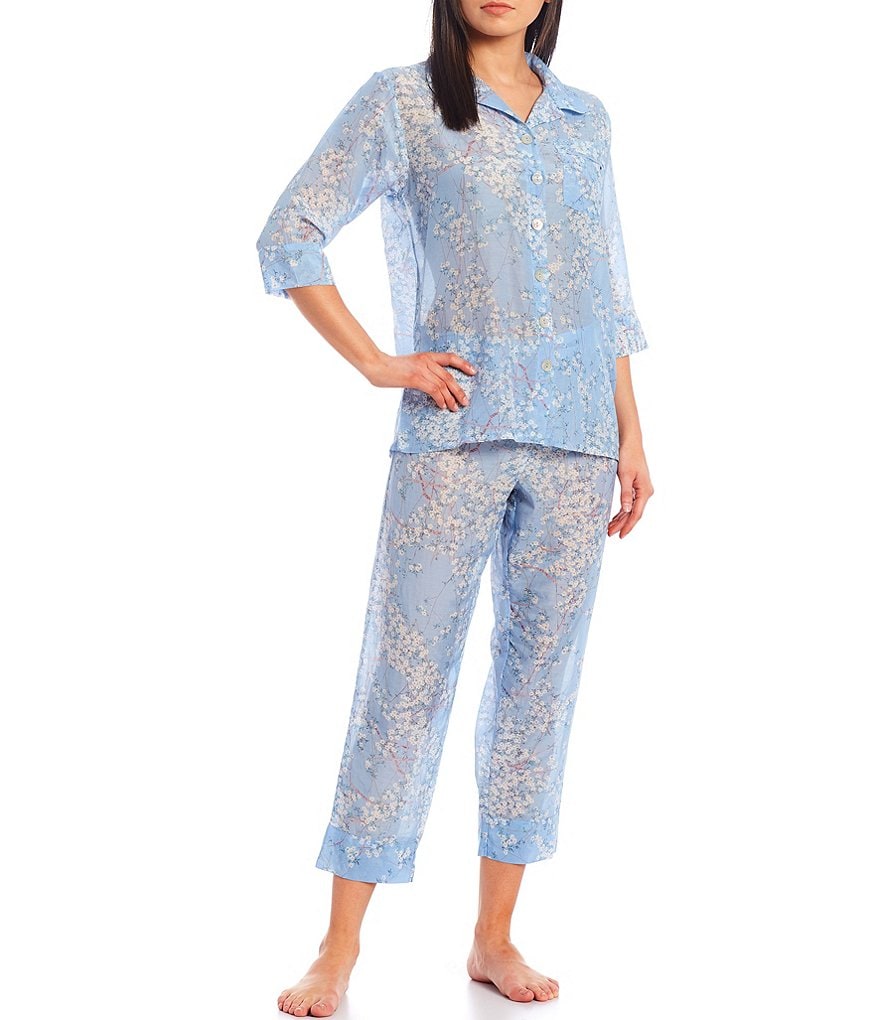 Papinelle Cherry Blossom Woven Cropped Coordinating Pajama Set