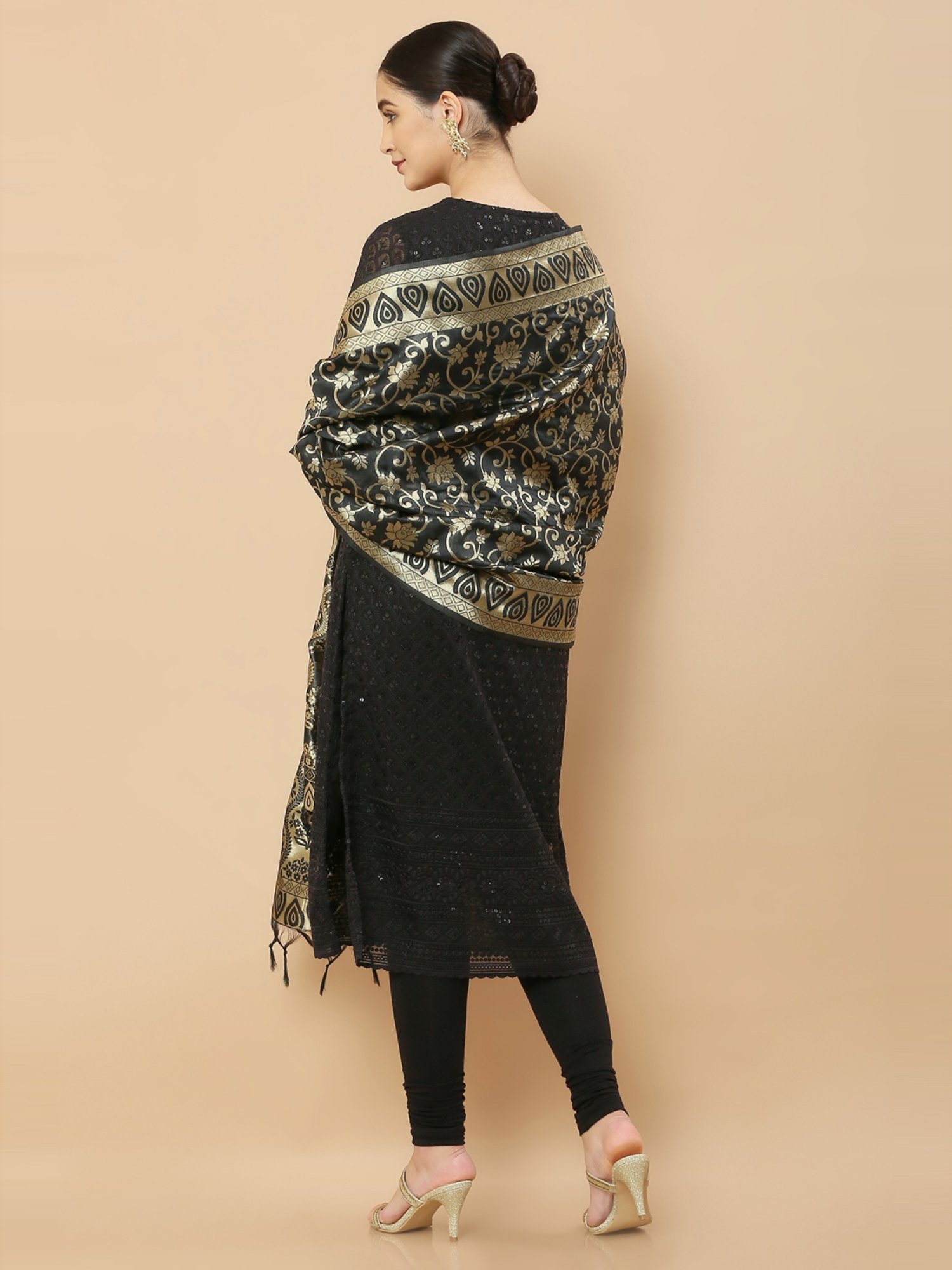Soch Black Woven Pattern Dupatta