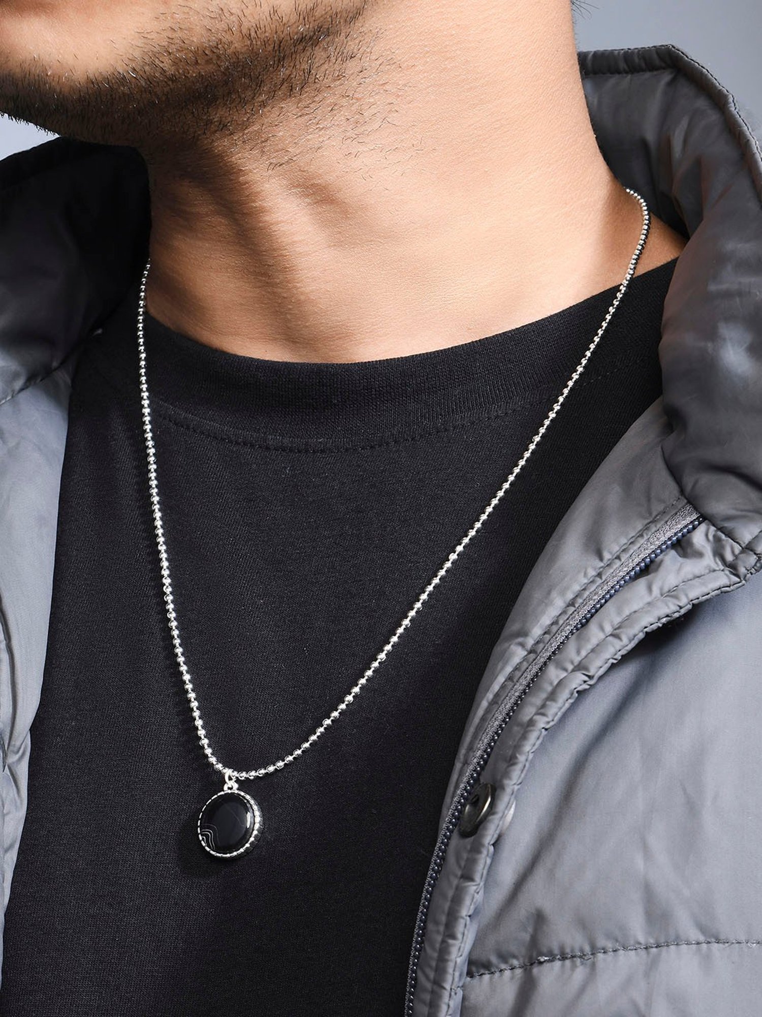 The Bro Code Silver-Plated Circular Black Pendant Necklace for Men