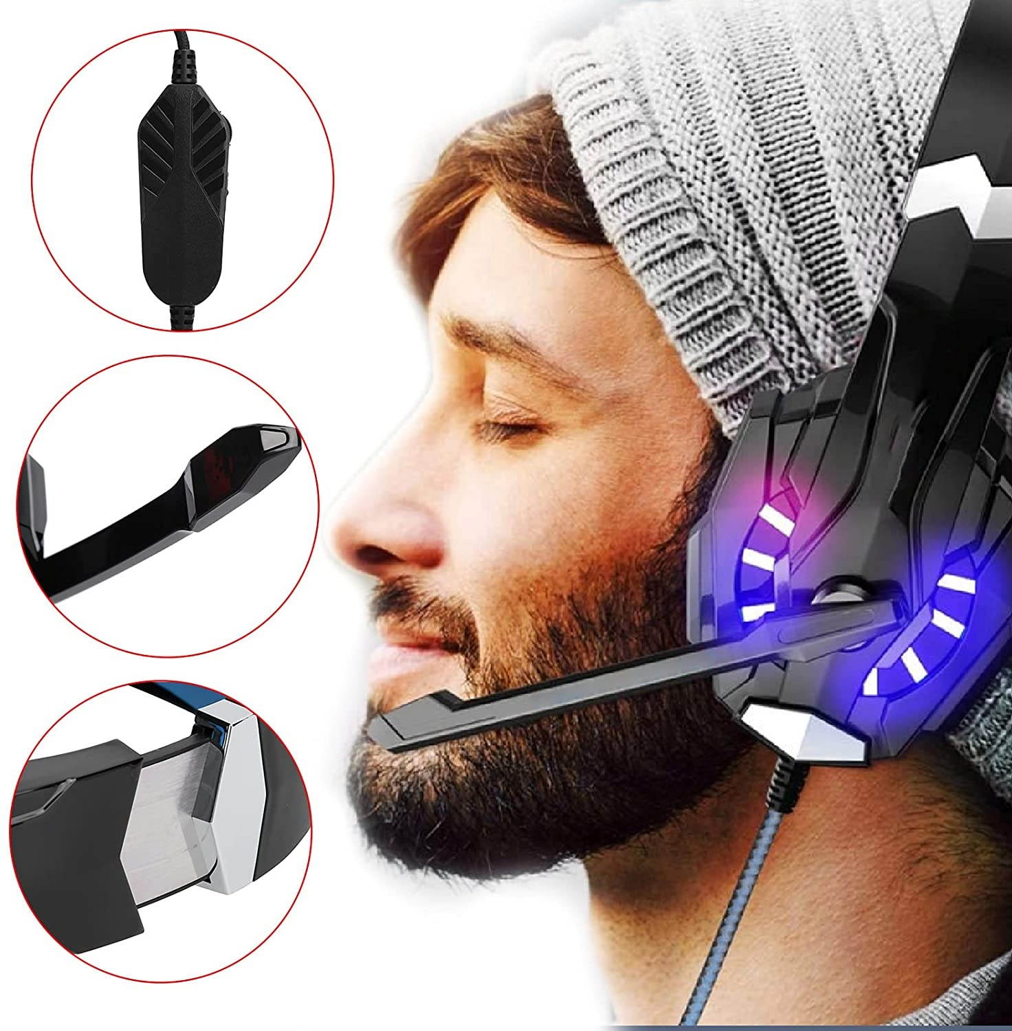 Surebuy PC Gaming Headset, Gaming Headset with Multi?Color Dazzling Lights for Laptop(Blue, Pisa Leaning Tower Type)