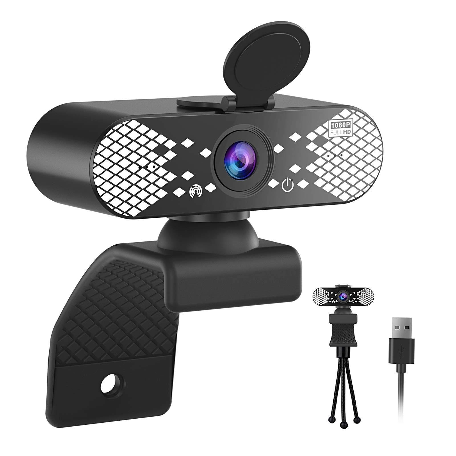 Webcam with Microphone, 1080P HD Webcam & Privacy Cover, USB Plug and Play Laptop PC Desktop Web Camera