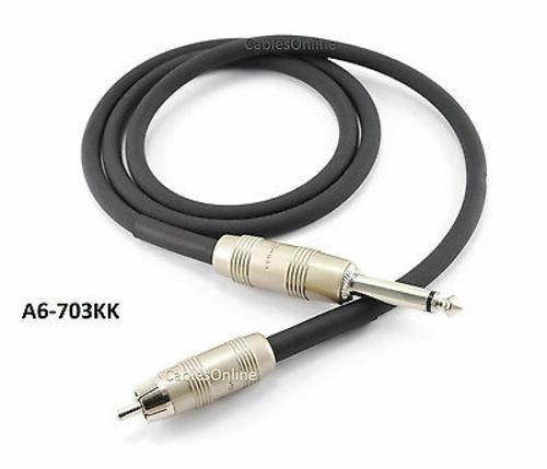 3ft Kirlin 1/4" Mono Plug to Single RCA Plug 20AWG Noise Free Audio Cable