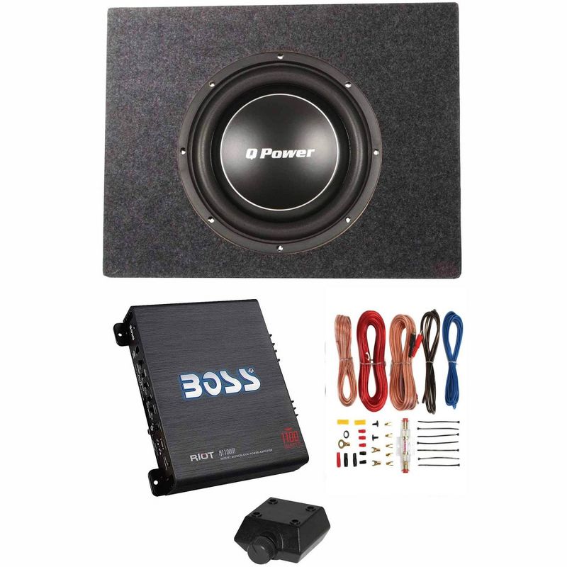 Q Power 1000W Car Subwoofer + Q Power Truck Enclosure + Boss 1100W A/B Amplifier