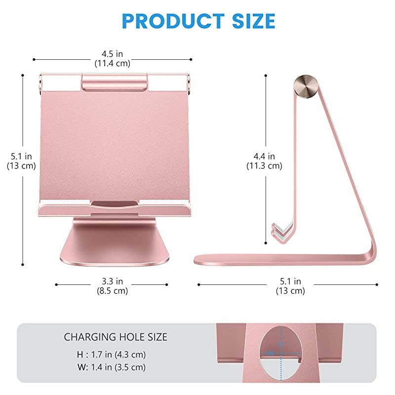 Tablet Stand Holder Adjustable  T1 iPad Stand Desktop Aluminum Tablet Dock Cradle Compatible with iPad Air 4Mini New iPad 10297 iPad Pro 11129 Samsung Nintendo and More Rose Gold