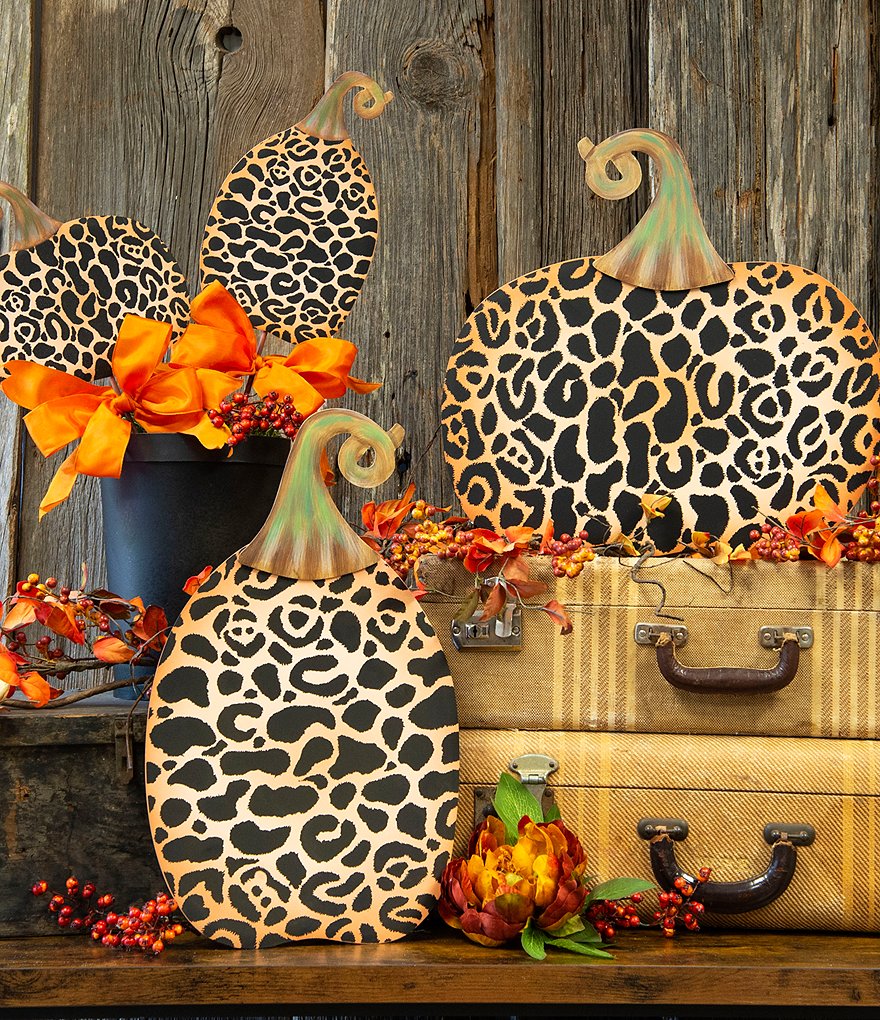 The Round Top Collection Festive Fall Collection Tall Classic Leopard Pumpkin Metal Sign