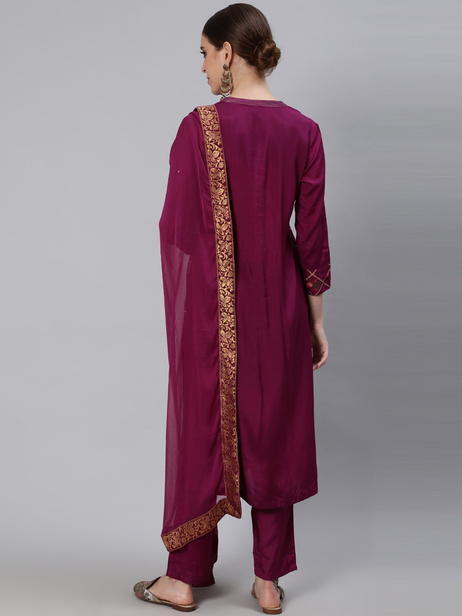 Ishin Purple Printed Kurta Pant Set With Dupatta