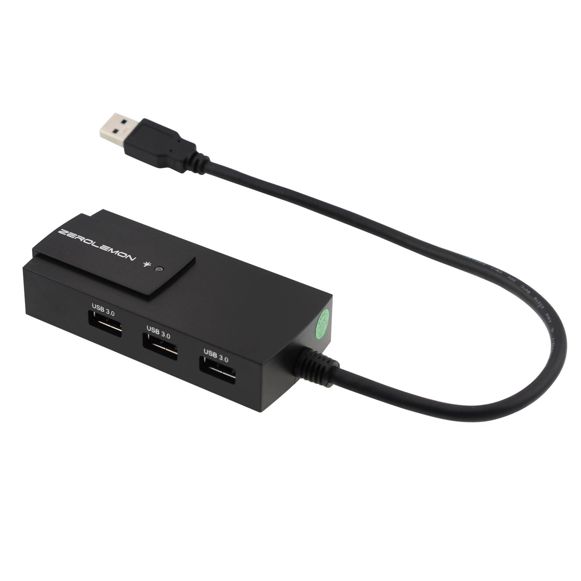 [3*USB 3.0 + 1*Gigabit Ethernet Adapter] ZeroLemon 3 Ports USB 3.0 Bus-Powered Hub with RJ45 10/100/1000 Gigabit Ethernet Converter LAN Wired Network Adapter for Laptops