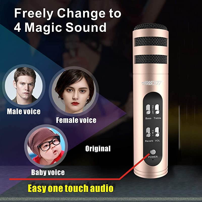 Music Recording Microphone with Desktop Tripod,Condenser Microphone Integrated Reverb Sound Effects for Phone Recording,Gaming,Podcasting and Karaoke Singing