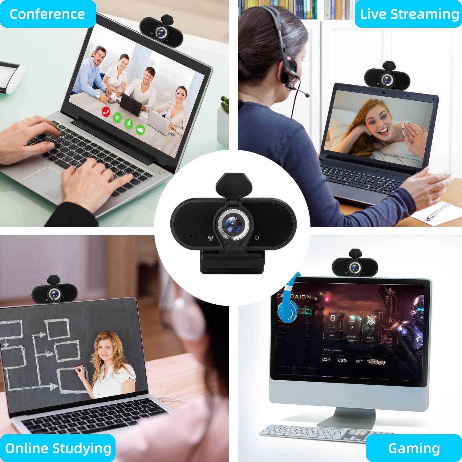 2020 New Full HD 1080p Webcam,SAFEVANT PC Webcams with Microphone,Plug & Play USB Webcam for Desktop & Laptop,Streaming Web cam with Wide Dynamic Range for Video Conferencing Record