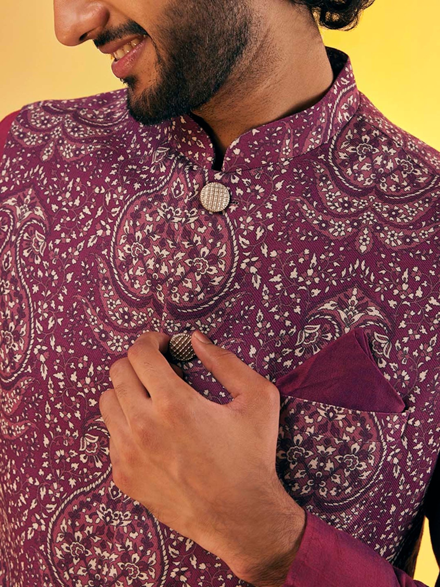 KISAH Light Purple Regular Fit Printed Nehru Jacket