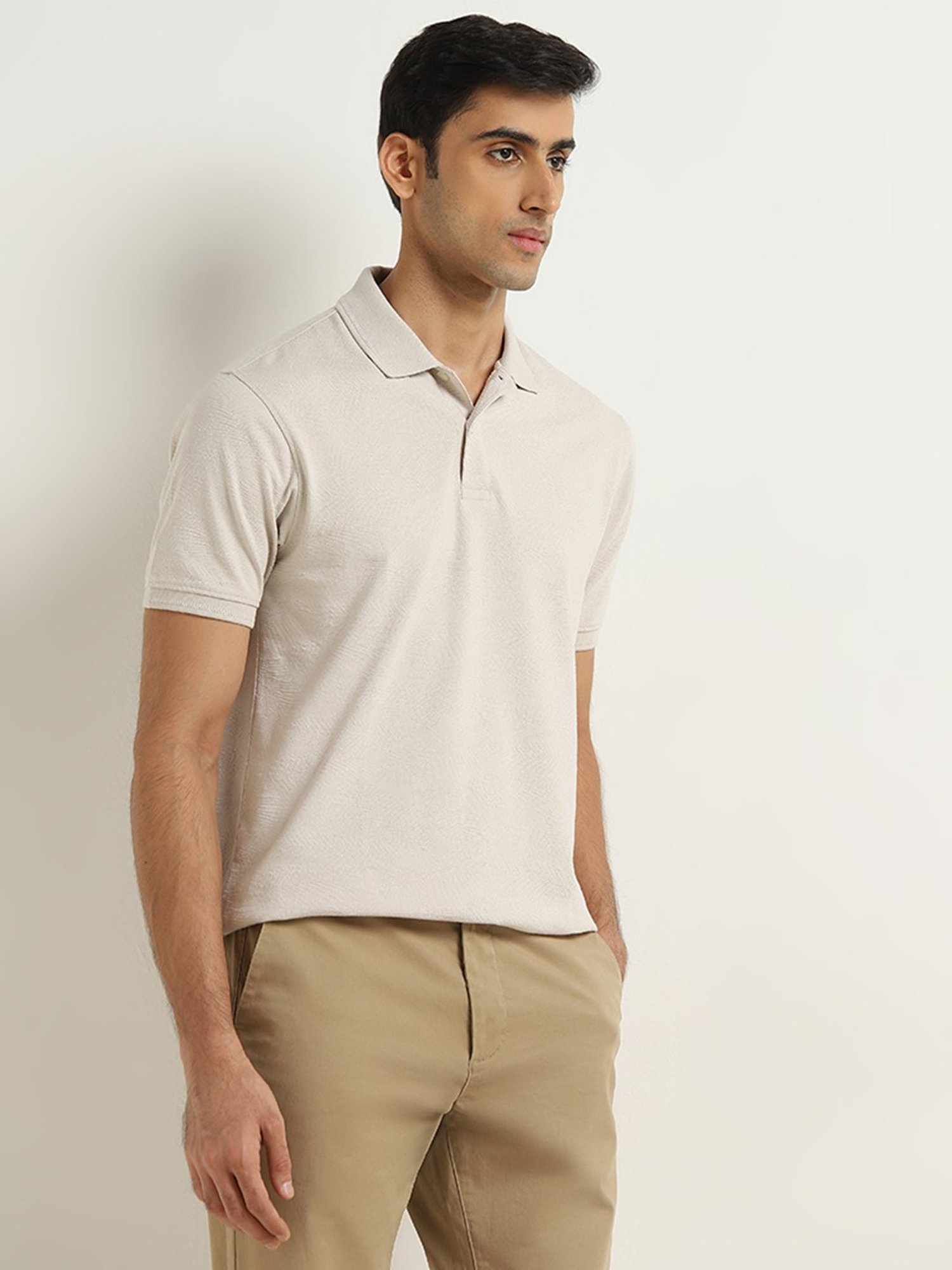 WES Casuals by Westside Beige Relaxed-Fit Polo T-Shirt