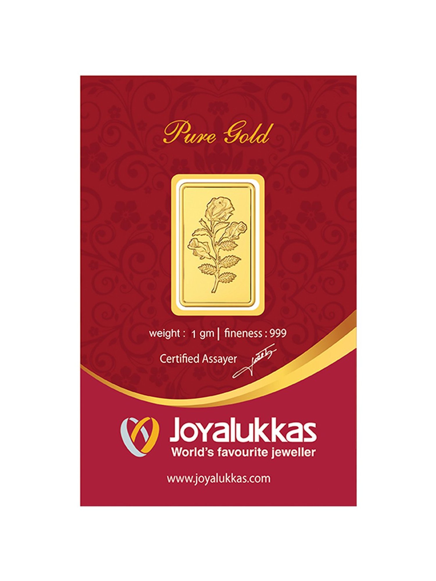 Joyalukkas Flower 24k (999) 1gm Yellow Gold Bar