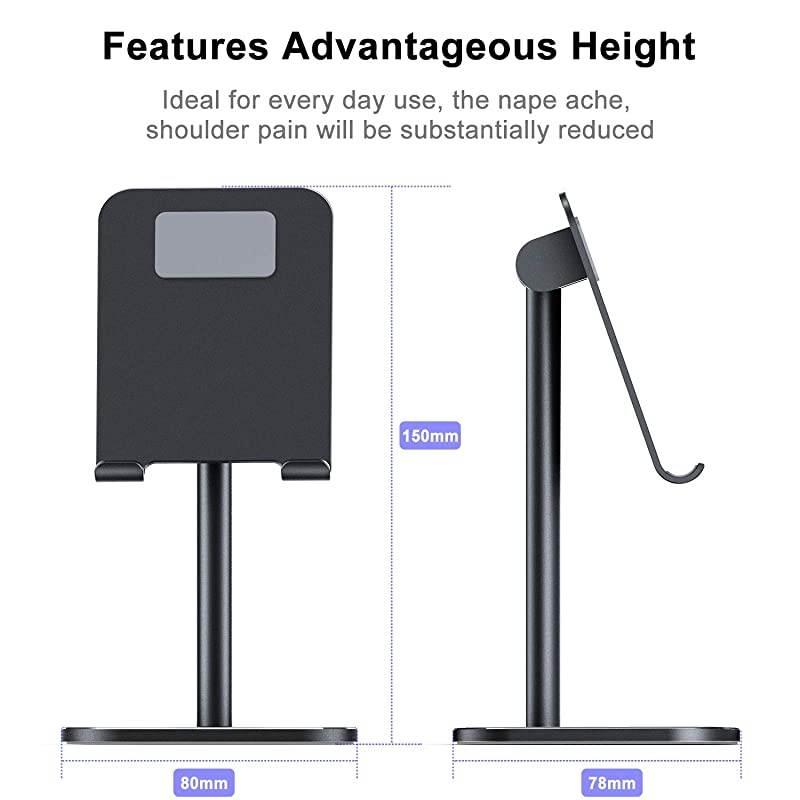 Universal Cell Phone Stand Aluminium Alloy Adjustable Phone Stand Holder for Desk Compatible with iPhone 1211 ProXS MaxXRXSX87 Plus iPad Samsung Tablets and Smartphones Black