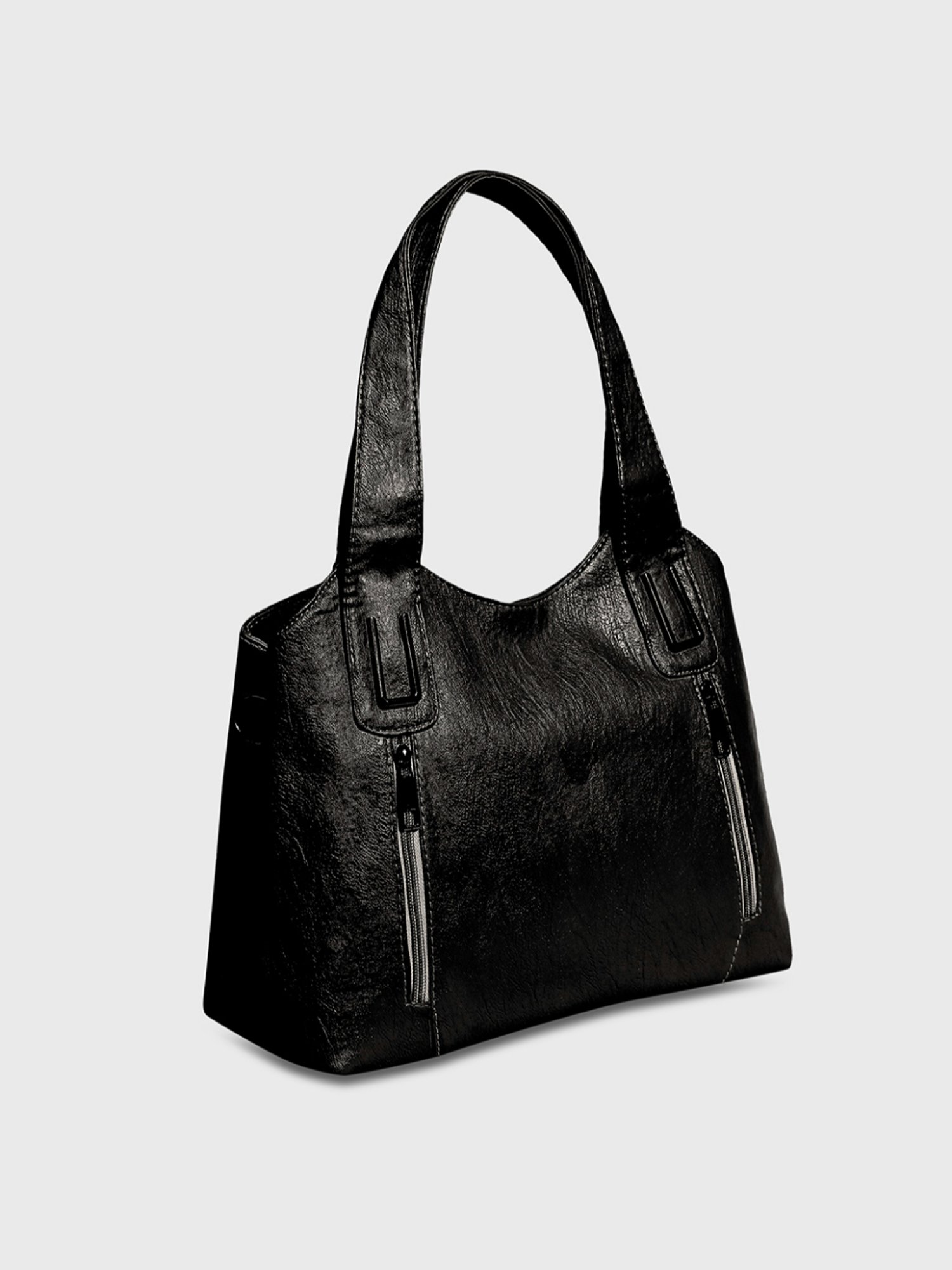 HauteSauce Black Medium Leather Handheld Handbag