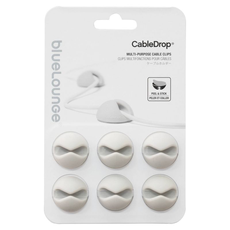 6pk CableDrop Multi-Purpose Cable Clips White - BlueLounge