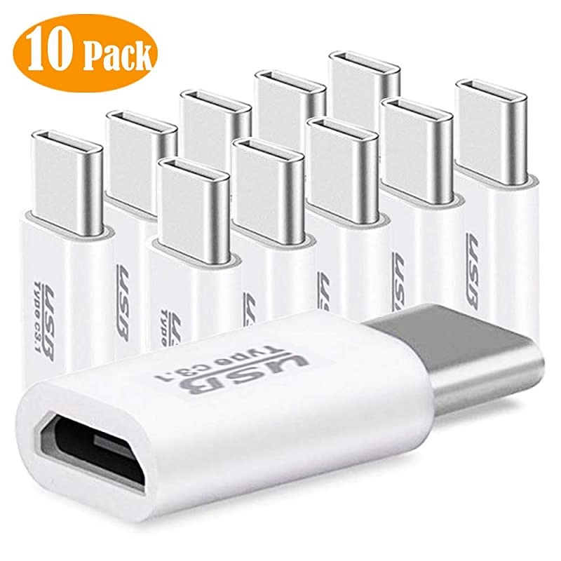 of 10 Micro USB to USB C Adapter Charger Converter Micro USB to Type C USB Adapter Data Syncing and Charging Converter for Samsung MacBook ChromeBook Pixel Nexus White