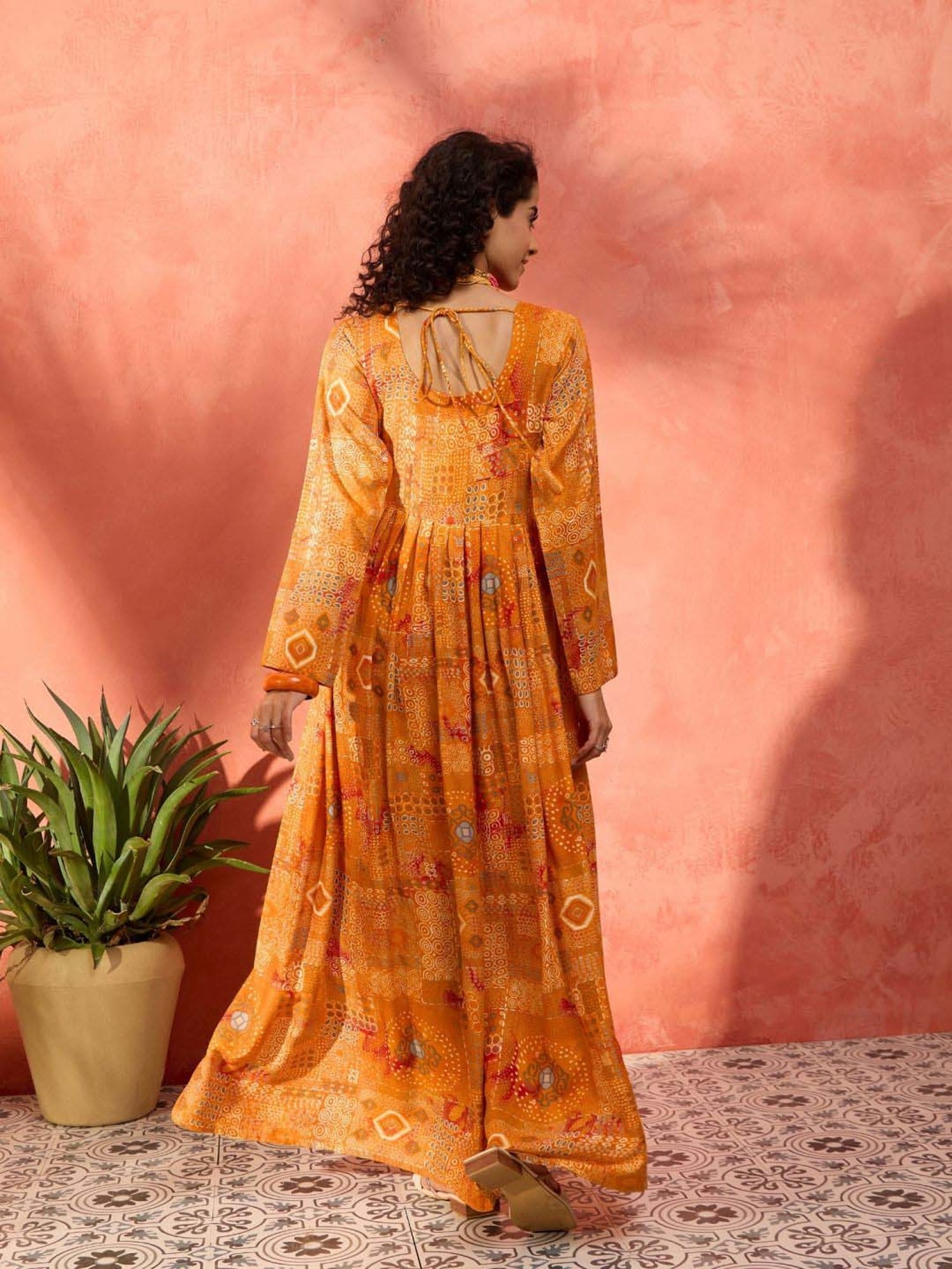 Inweave Orange Printed Maxi Dress