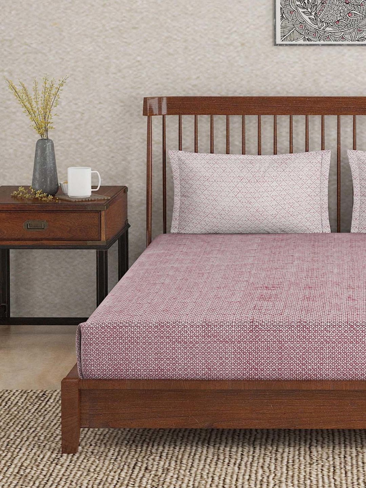 House This Juniper Blue Cotton 600 TC Double Size Bedsheet With Pillow Covers