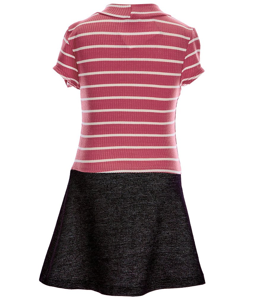 Zunie Little Girls 4-6X Cap-Sleeve Unicorn Graphic Striped/Denim Dress