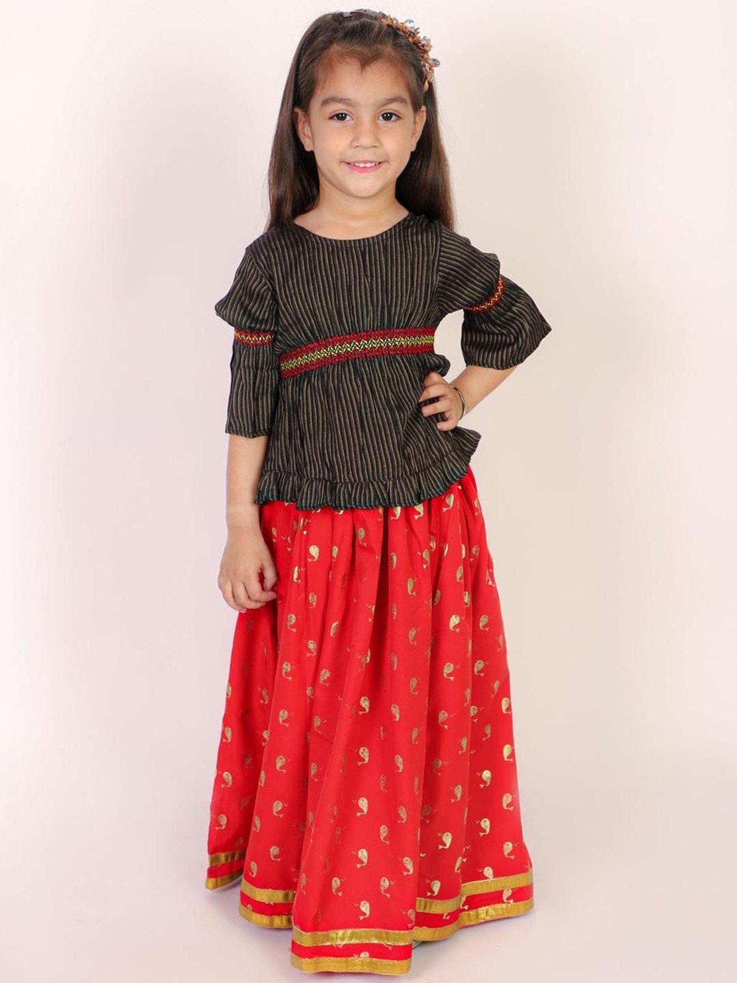 TWISHA Kids Black & Red Striped Top Set