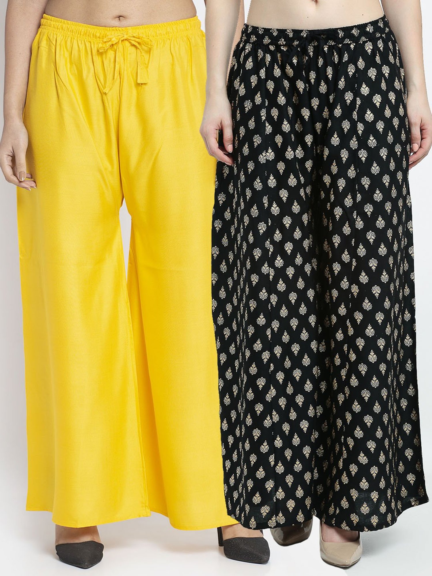 Gracit Black & Yellow Printed Palazzos - Pack Of 2