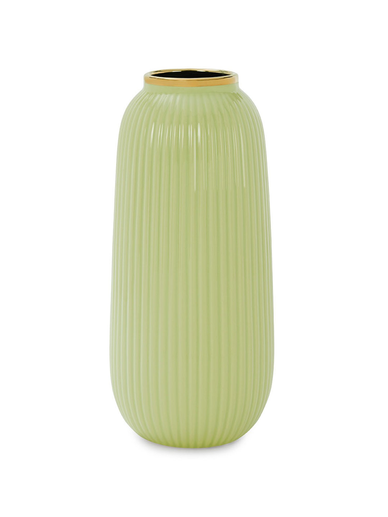 Pure Home and Living Light Green Ceramic Ribbed Vase