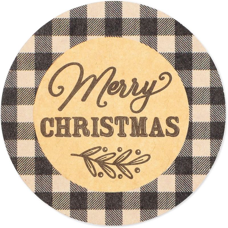 Pipilo Press 500-Pack Merry Christmas Stickers Roll with Buffalo Plaid, Assorted Designs (1.5 in)