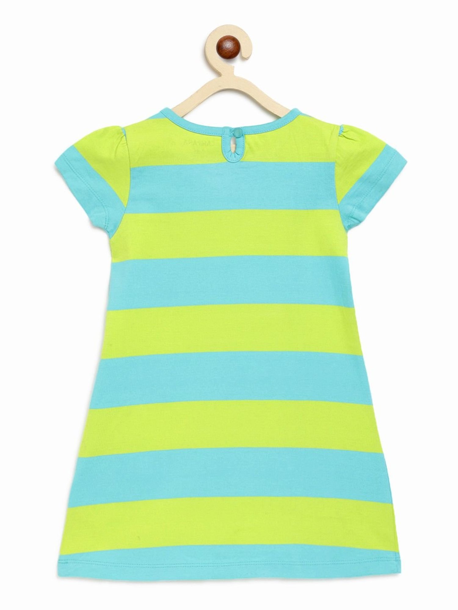 Campana Kids Turquoise & Lime Green Cotton Color Block Pattern Dress