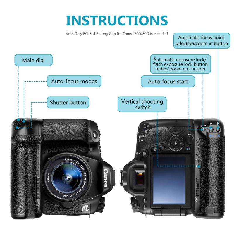 Neewer Battery Grip Holder (Replacement for BG-E14) Work with LP-E6 Battery or 6 Pieces AA Batteries for Canon EOS 70D 80D 90D DSLR Camera