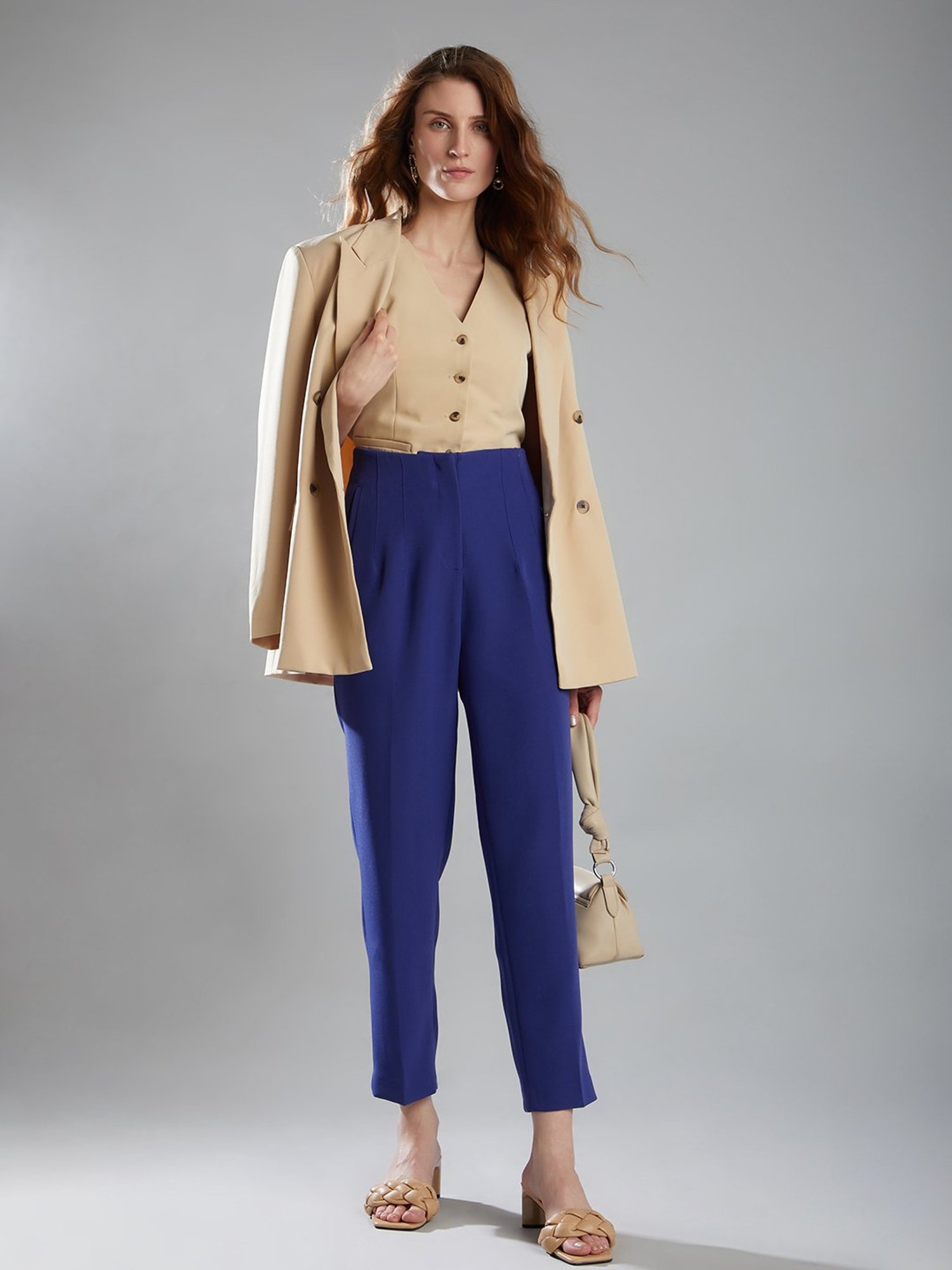 Crozo By Cantabil Black Checks Regular Fit Mid Rise Trousers