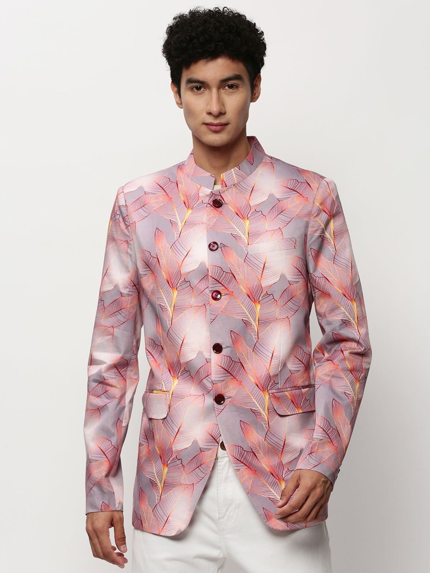 SHOWOFF Mauve Slim Fit Printed Blazer