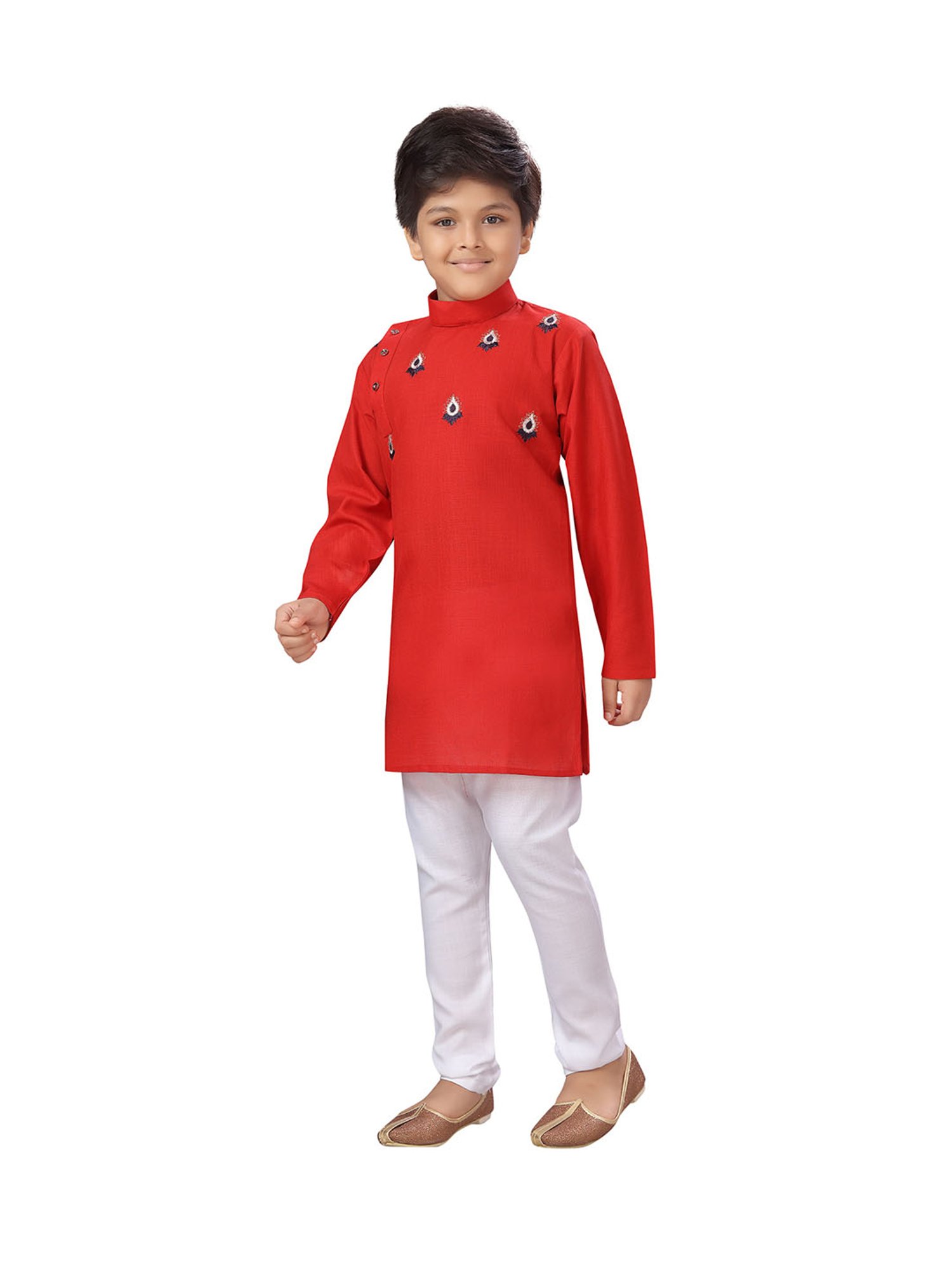 Ahhaaaa Kids Red & White Solid Kurta with Pyjamas