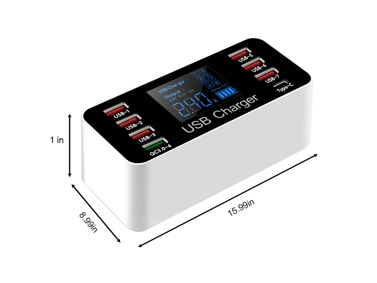 Multi USB 8-Port Smart Fast Desktop Hub Wall Charger Charging Station Quick Charge 3.0 USB Type C Port With LED Display Compatible with Apple Samsung Android Smart Phone, Tablet, Nintendo Switch Games