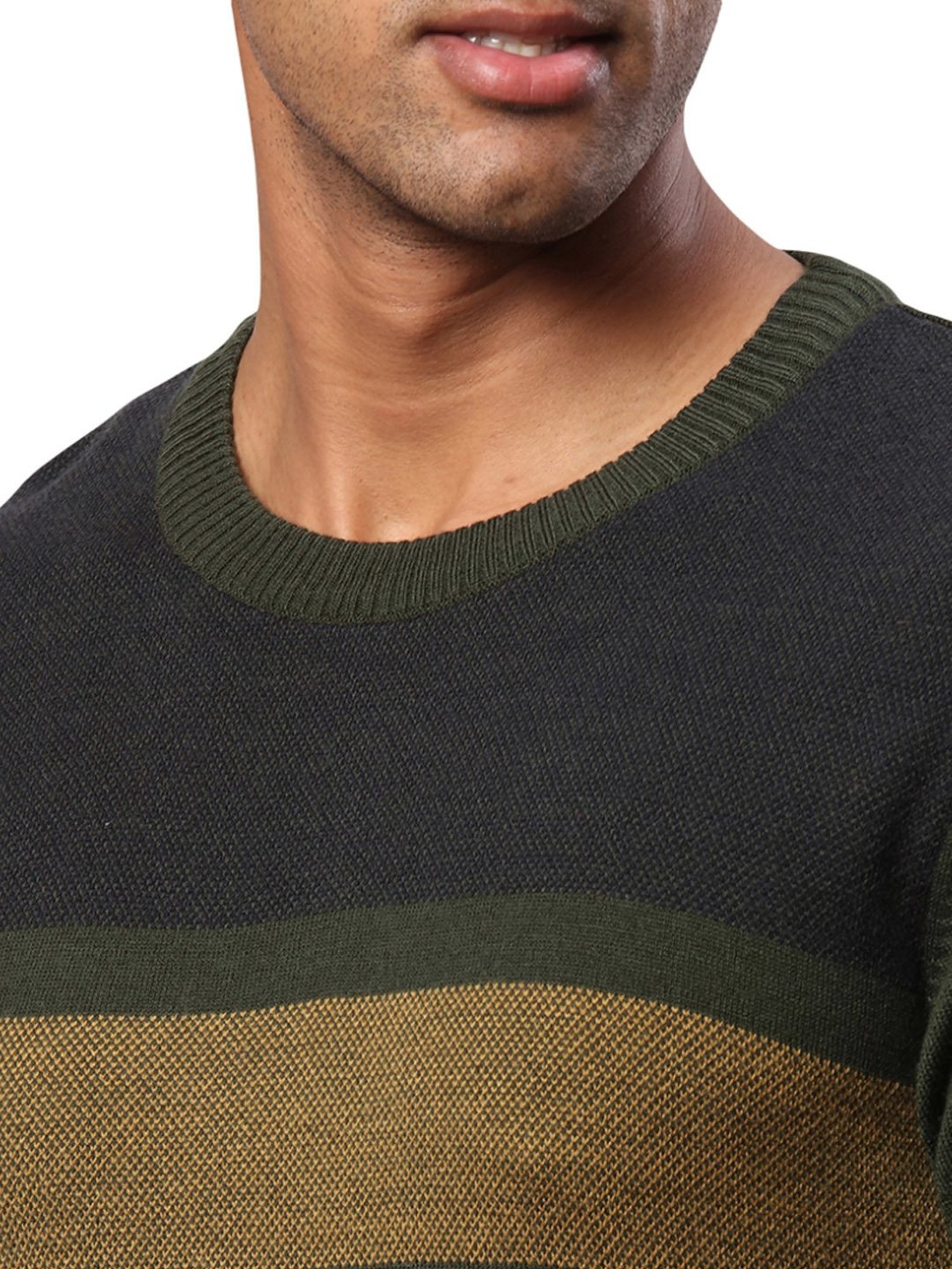 Raymond Green & Blue Regular Fit Colour Block Sweater