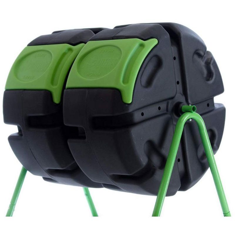 FCMP Outdoor HOTFROG 37 Gallon Plastic Dual Body Rotating Tumbling Composter Bin