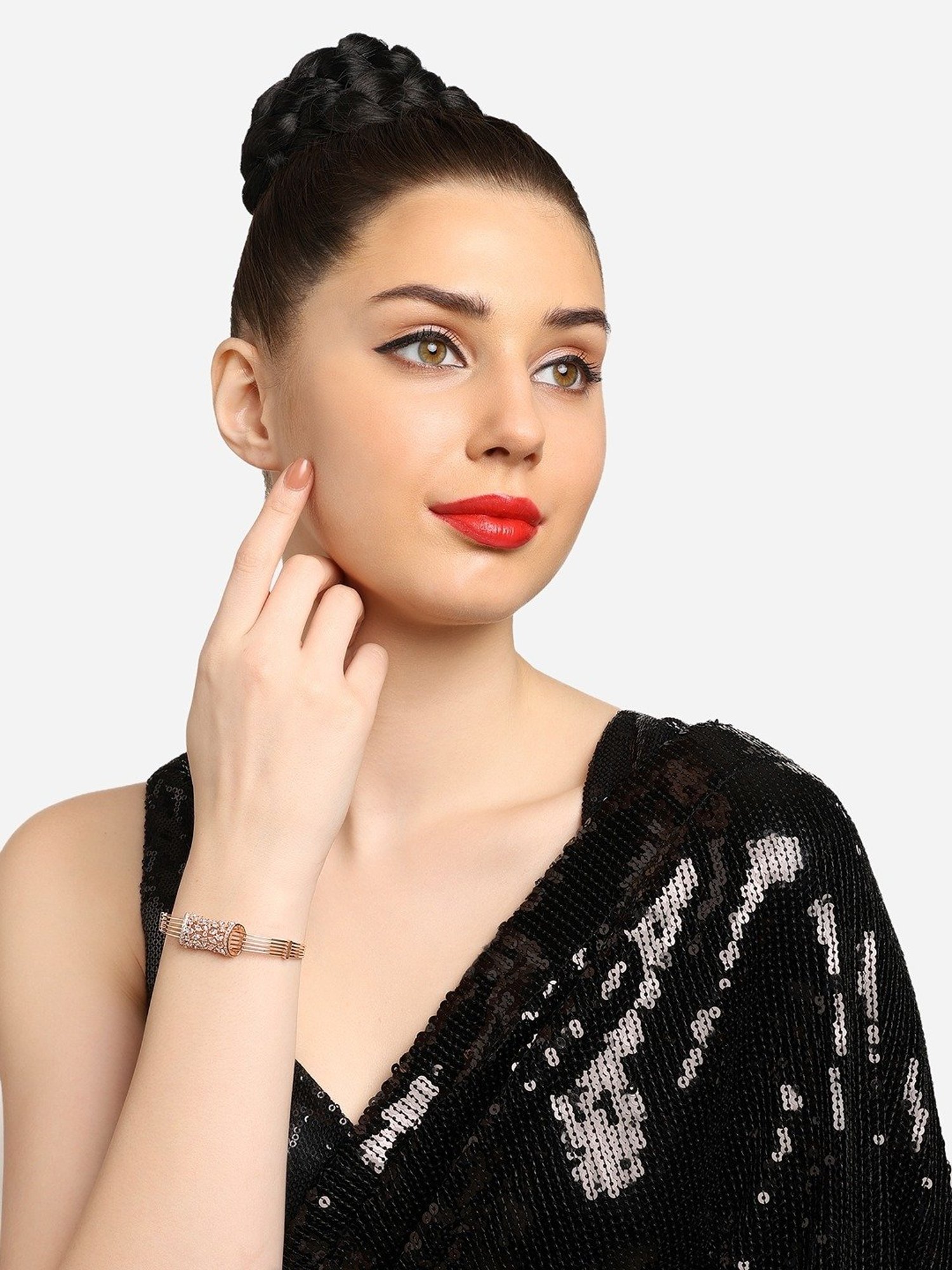 Zaveri Pearls Rose Gold Dazzling Cubic Zirconia Embellished Brass Kada Bracelet-ZPFK16914