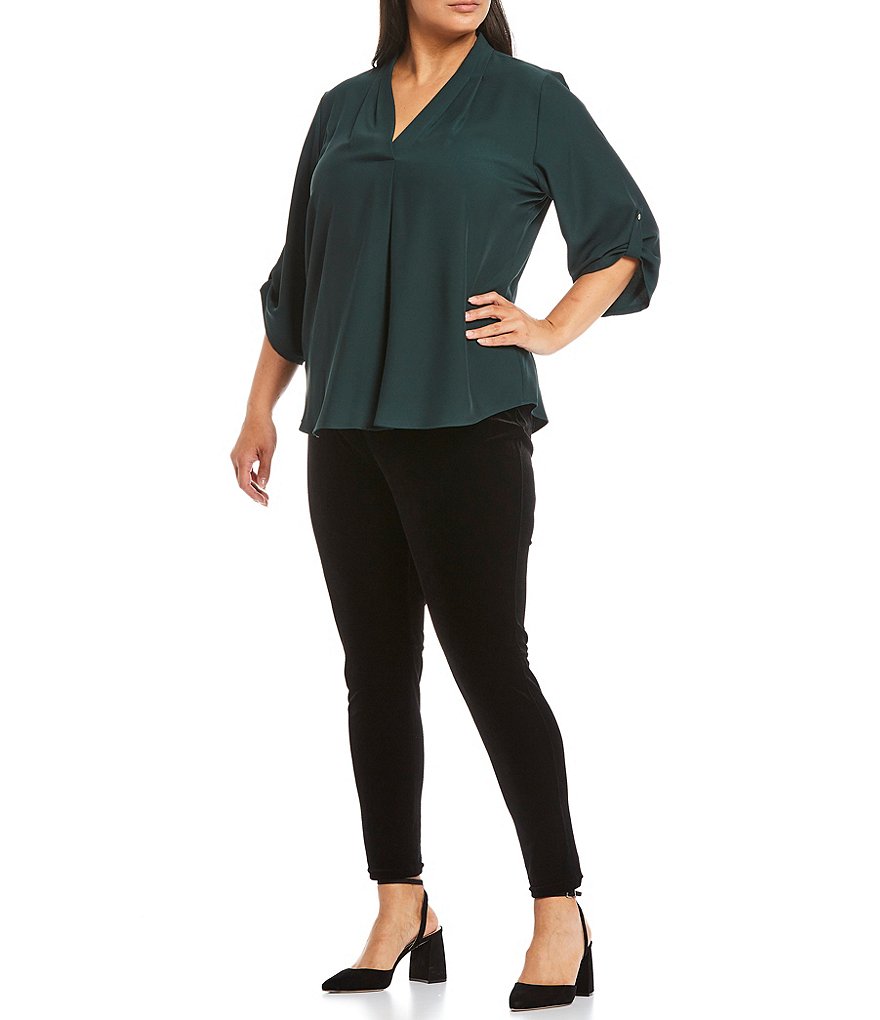 Kasper Plus Size Stretch Crepe Stand Combo Collar One Button Jacket