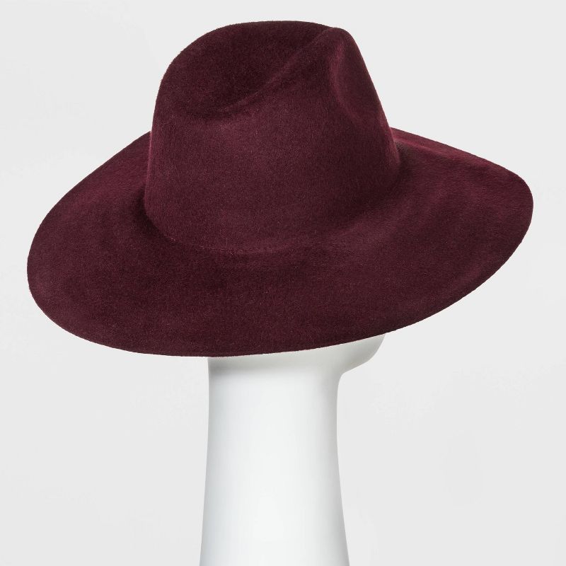 Women's Brushed Wide Brim Felt Fedora Floppy Hat - A New Day™ Burgundy One Size
