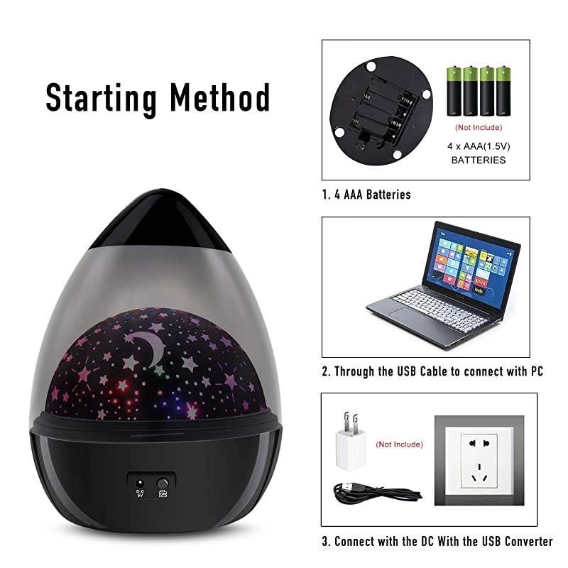 Night Lights for Kids  Colorful Constellation Star Sky Kids Night Lamp with LED Timer AutoShut Off and 360 Degree Rotation Black