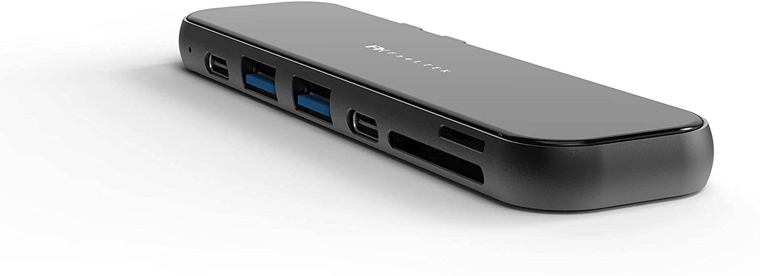 USB C Hub, Feeltek Jet Glass 7 in 2 USB C Hub with Duo USB C connectors. [ for MacBook Pro ] [ HDMI | USB 3.0 x 2 | SD & TF Reader ]