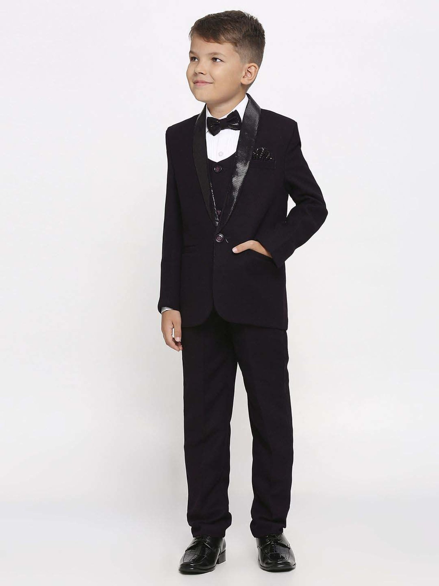 Kids Island Boys Purple & White Solid Full Sleeves Suit Set