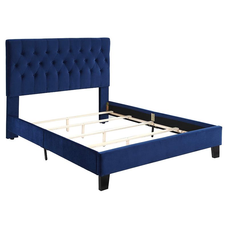 Wallace & Bay Dalton Queen Velvet Upholstered Bed Headboard and Footboard for Low Profile Box Spring or Foundation, Cobalt