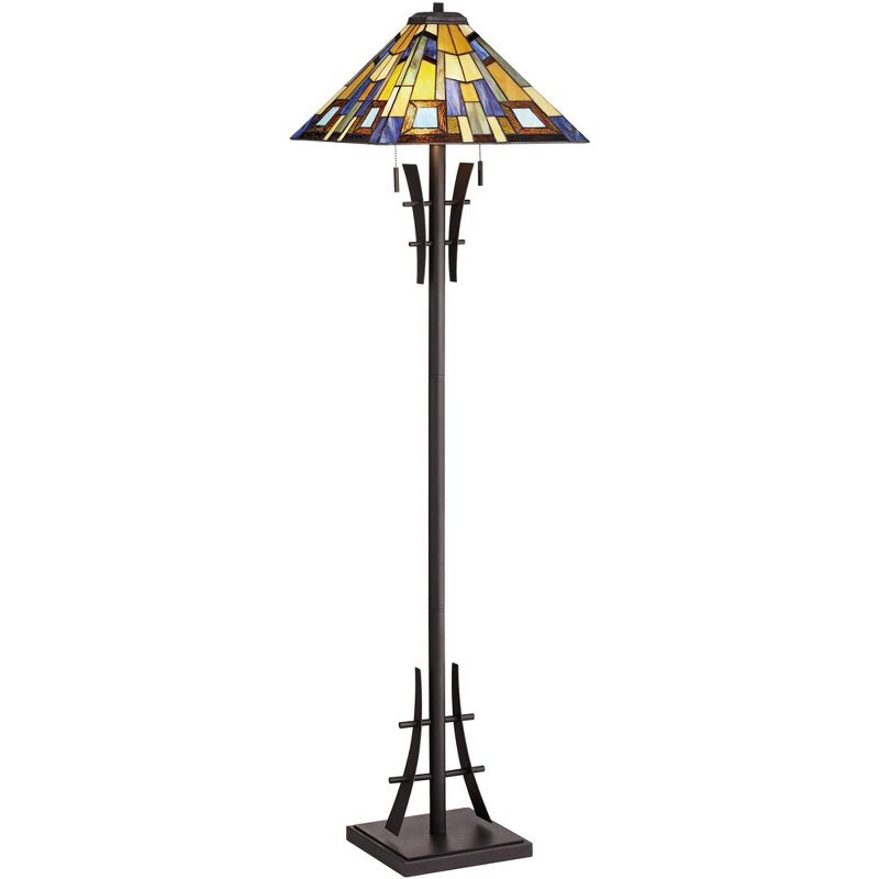 Robert Louis Tiffany Asian Floor Lamp Bronze Iron Tiffany Style Jewel Tone Art Glass Shade for Living Room Reading Bedroom Office