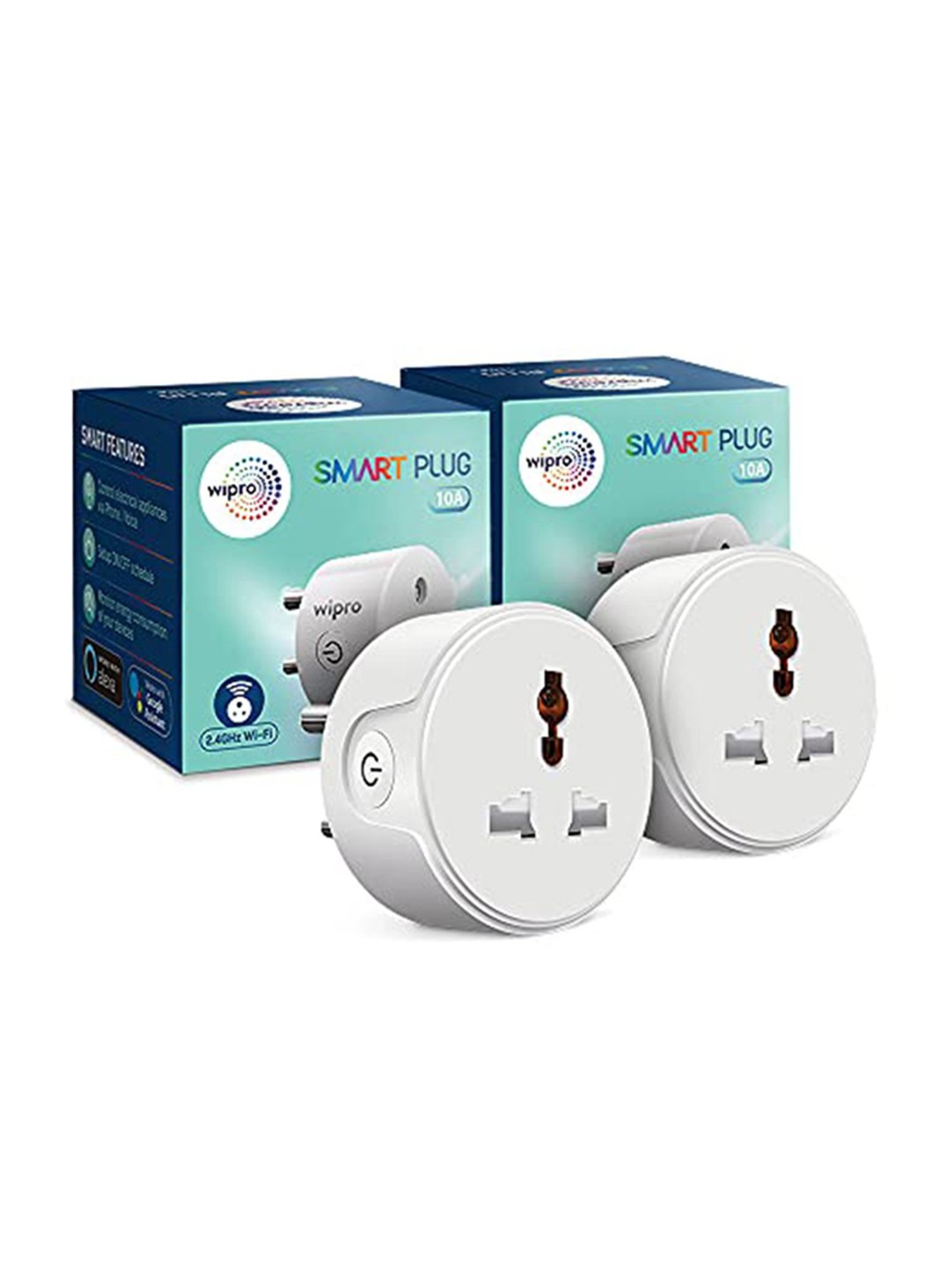 Wipro 10A Smart Plug Compatible with Alexa and Google Assistant - Pack of 2 (White)