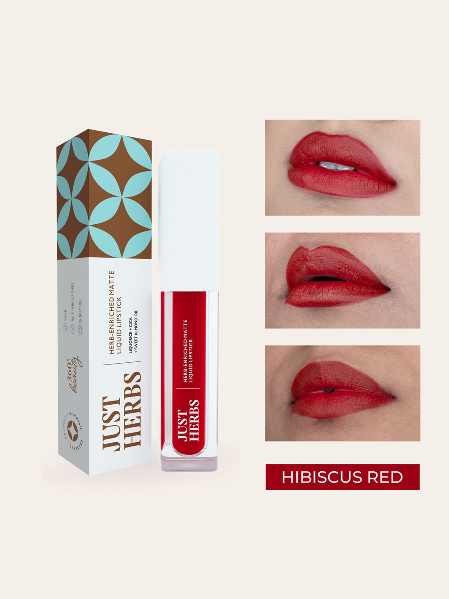 JUST HERBS Herb-Enriched Matte Liquid Lipstick Hibiscus Red - 2 ml