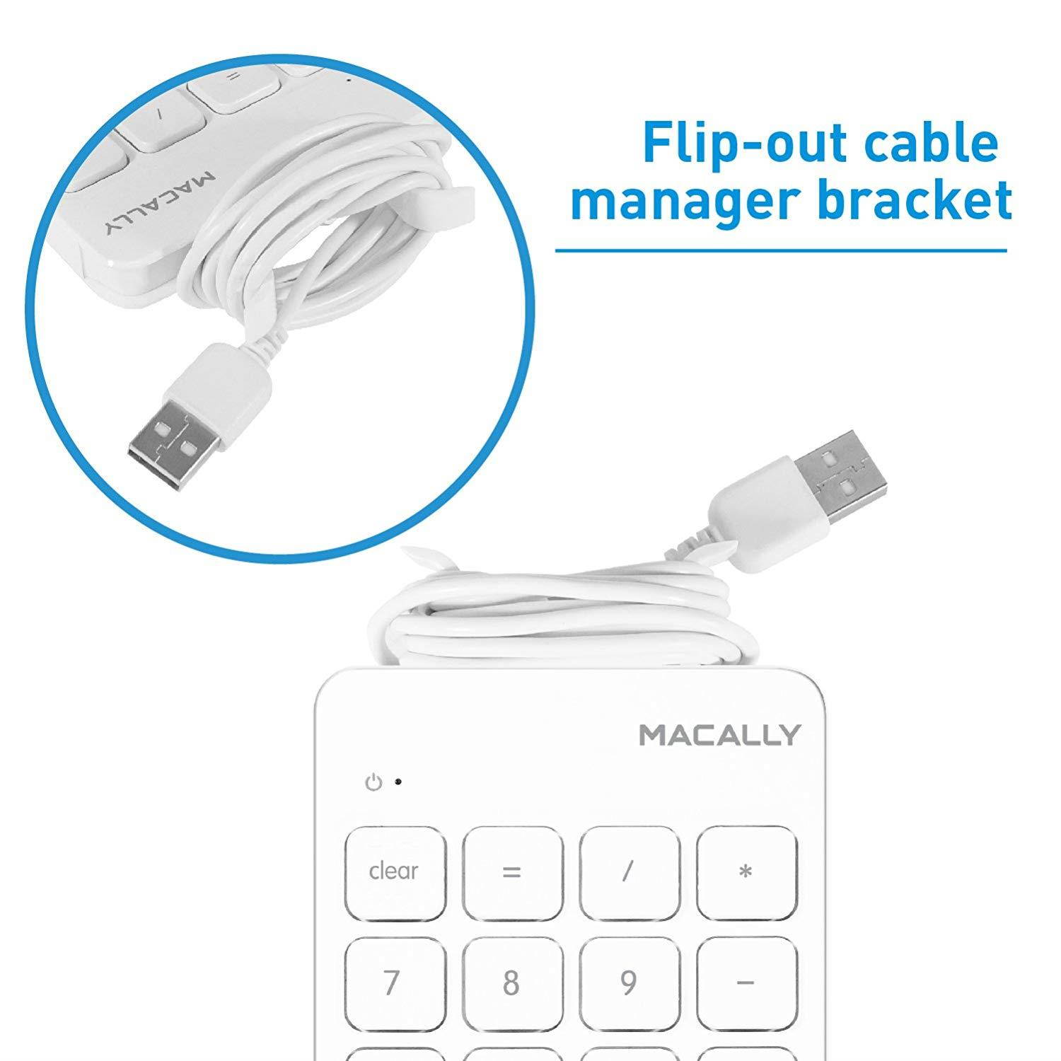Macally Wired USB Numeric Keypad Keyboard for Laptop, Apple Mac iMac MacBook Pro/Air, Windows PC, or Desktop Computer with 5 Foot Cable & 18 Key Slim Number Pad Numerical Numpad - White (NUMKEY)