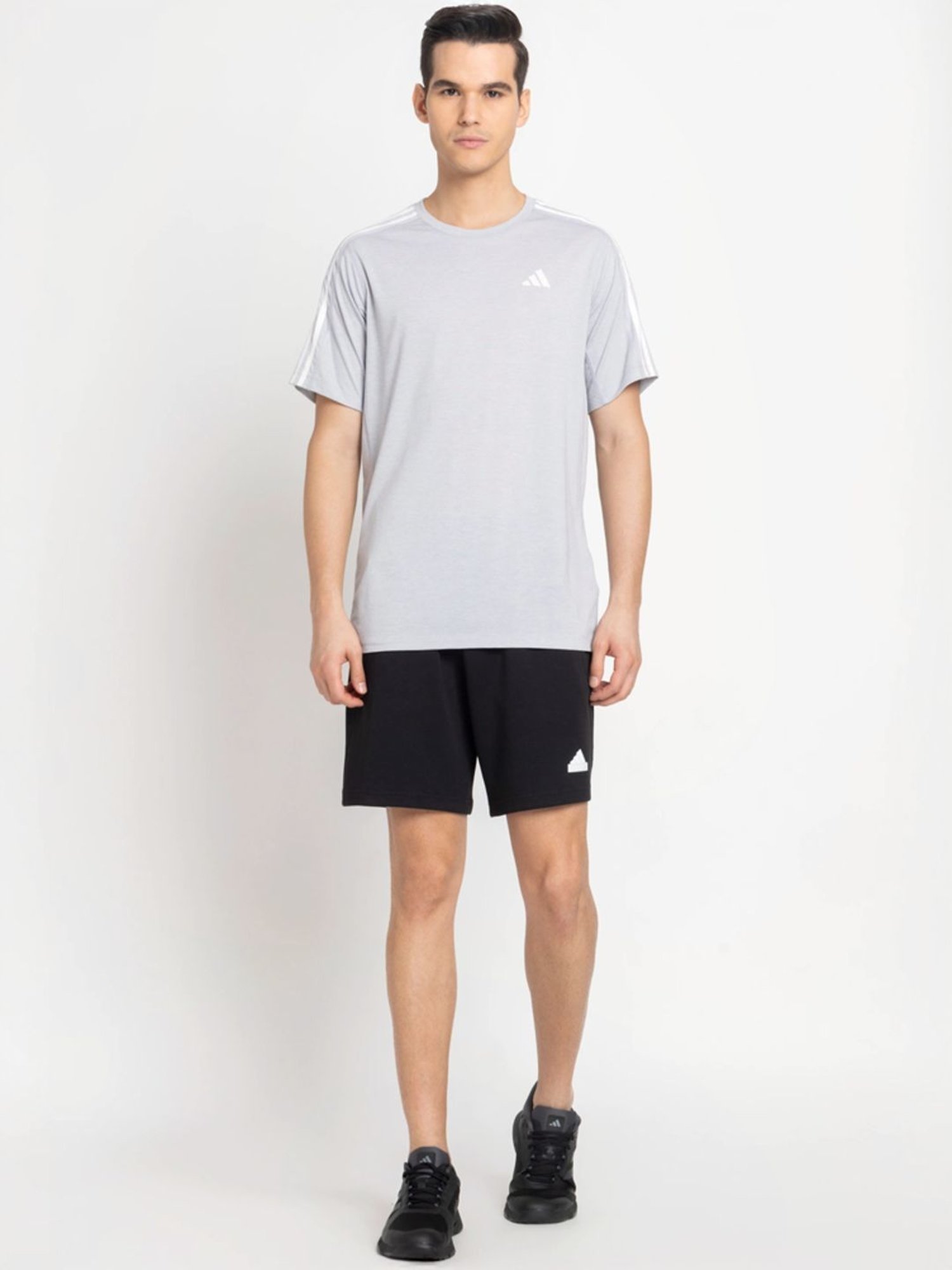 Adidas Black Regular Fit Striped Sports Shorts