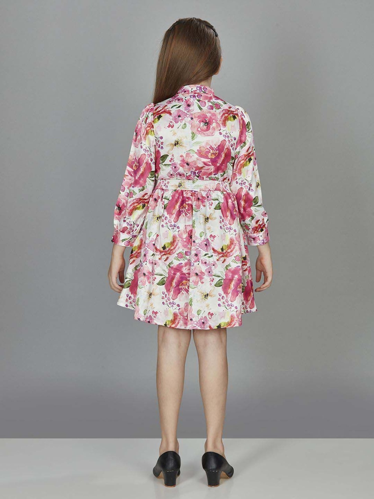 Peppermint Girls Pink Printed Full Sleeves Dress