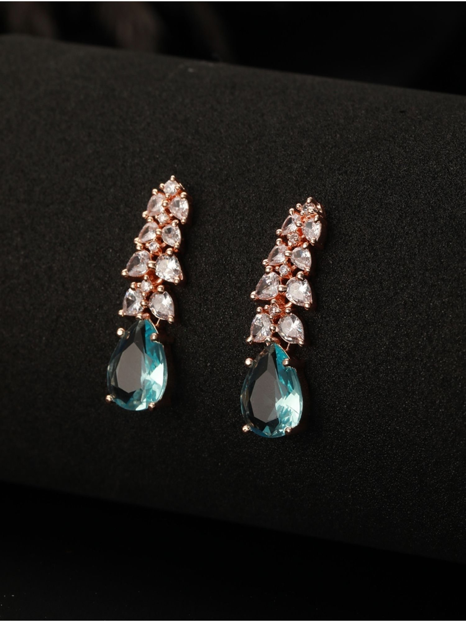 Aatmana Rose Gold-Plated & Octa Blue AD-Studded Handcrafted Teardrop Earrings for Women