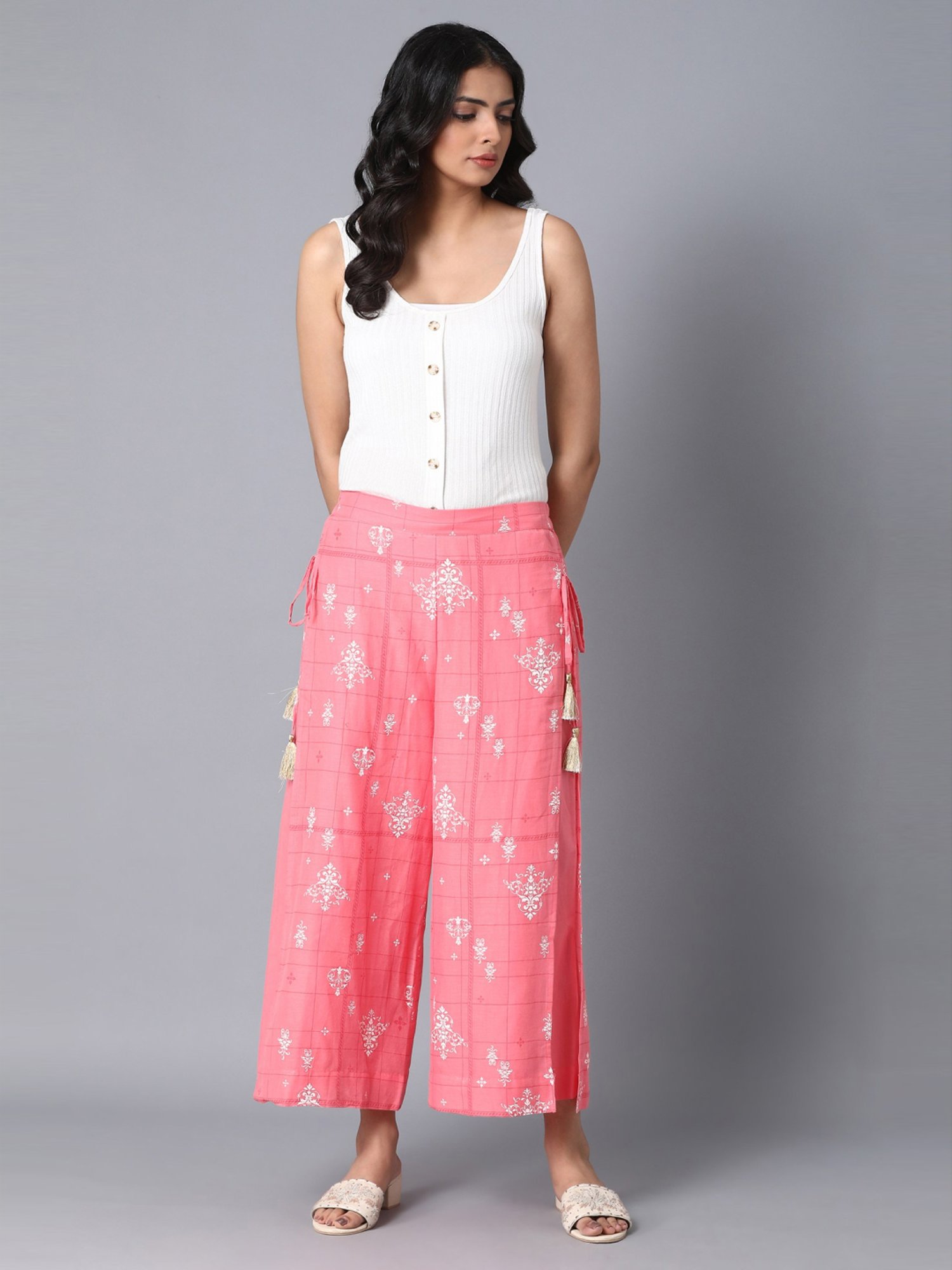 Elleven Pink Cotton Printed Palazzos